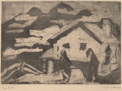 Chaty alpejskie we mgle, 1920. autorstwa Ernst Ludwig Kirchner