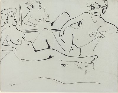 Dodo i starsza kobieta leżąca przed lustrem, 1909. autorstwa Ernst Ludwig Kirchner