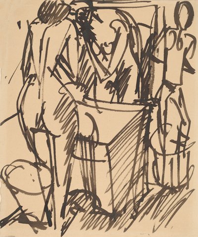 Akt z lustrem, stojący przed umywalką, 1908-1910. autorstwa Ernst Ludwig Kirchner