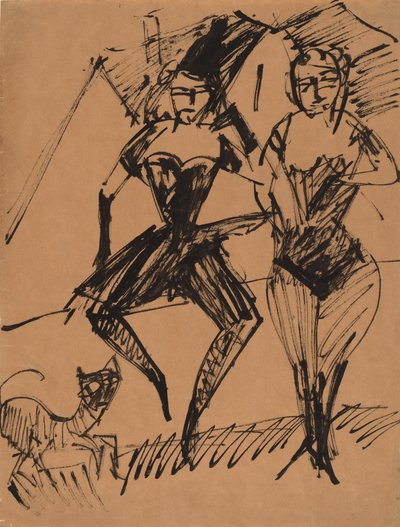 Dwóch tancerzy z kotem, 1913. autorstwa Ernst Ludwig Kirchner