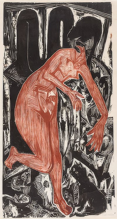Kobieta w kąpieli przy piecu. 1919 autorstwa Ernst Ludwig Kirchner