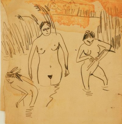 Kąpiący się na stawach Moritzburg (Fränzi po lewej) autorstwa Ernst Ludwig Kirchner
