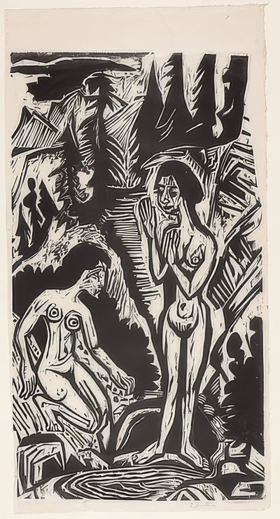 Kąpiący się w skałach. 1921 autorstwa Ernst Ludwig Kirchner
