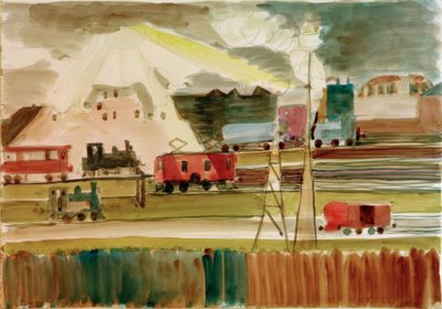 Dworzec kolejowy, gdy zachodzi słońce autorstwa Ernst Ludwig Kirchner