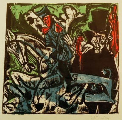 Schlemihl spotyka małego szarego człowieka na ulicy autorstwa Ernst Ludwig Kirchner