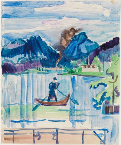 Jezioro górskie z wioślarzem autorstwa Ernst Ludwig Kirchner