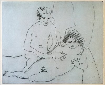 Para Naga para leżąca na łóżku - rysunek Ernsta Ludwiga Kirchnera (1880-1938) Nowy Jork, Museum of Modern Art autorstwa Ernst Ludwig Kirchner
