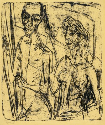 Para w pokoju, nagi mężczyzna z kobietą autorstwa Ernst Ludwig Kirchner