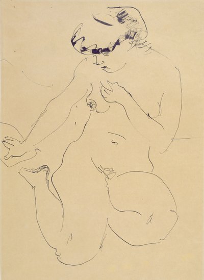 Przyczajony akt (pióro i pędzel na papierze) autorstwa Ernst Ludwig Kirchner