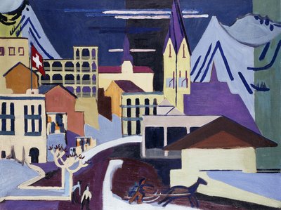 Dworzec kolejowy Davos Platz; Davos-Platz na dworcu, 1931 autorstwa Ernst Ludwig Kirchner
