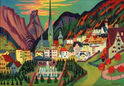 Davos z kościołem. Davos latem autorstwa Ernst Ludwig Kirchner