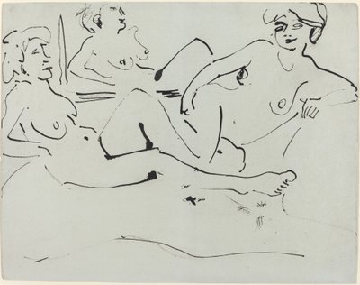 Dodo i starsza kobieta leżące przed lustrem autorstwa Ernst Ludwig Kirchner