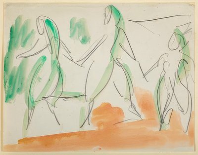 Trzech tancerzy. 1911 Szkicownik Folkwang (s. 34) autorstwa Ernst Ludwig Kirchner