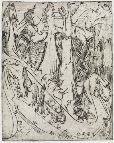 Przepędzanie kóz/cysterny z mlekiem po górskiej drodze autorstwa Ernst Ludwig Kirchner