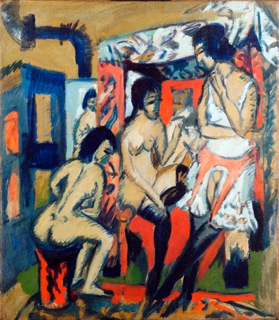 Nagie kobiety w pracowni - Obraz Ernsta Ludwiga Kirchnera (1880-1938) autorstwa Ernst Ludwig Kirchner