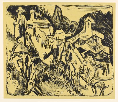 Pasterz ze swoim stadem w górach autorstwa Ernst Ludwig Kirchner