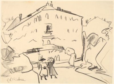 Domy w Dreźnie z spacerowiczami autorstwa Ernst Ludwig Kirchner