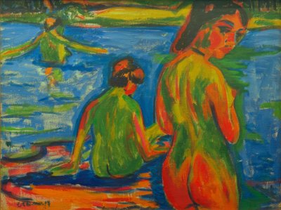 Dziewczyny kąpiące się w jeziorze autorstwa Ernst Ludwig Kirchner
