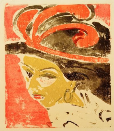 Kokosowa głowa z piórkowym kapeluszem autorstwa Ernst Ludwig Kirchner