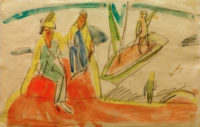 Ludzie i łódź na plaży? autorstwa Ernst Ludwig Kirchner