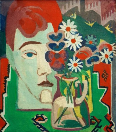 Głowa Millera z kwiatami autorstwa Ernst Ludwig Kirchner