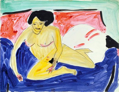 Nude siedzący na kanapie (Siedzący nago na kanapie). Praca Ernsta Ludwiga Kirchnera (1880-1938), akwarela i tusz na papierze autorstwa Ernst Ludwig Kirchner