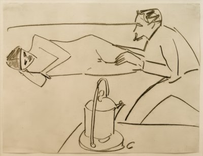 Bez tytułu (Liegende Fränzi w rozmowie z Erichem Heckelem) autorstwa Ernst Ludwig Kirchner