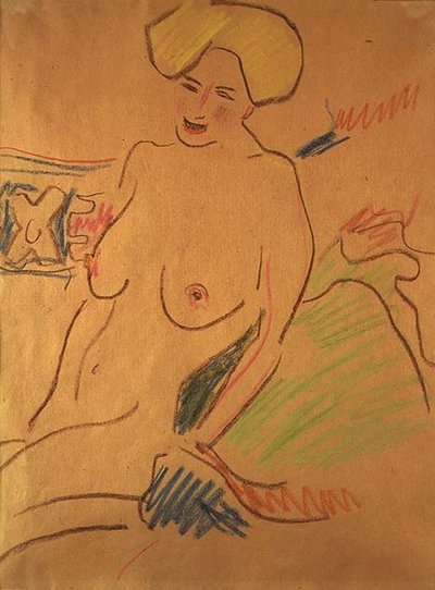 Akt w pozycji siedzącej, ok. 1907 (kredy na papierze) autorstwa Ernst Ludwig Kirchner