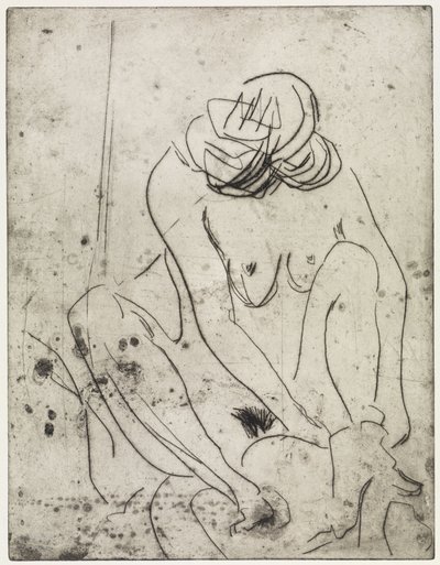 Dziewczynka wycierająca się do sucha / Dwie kobiety kąpiące się autorstwa Ernst Ludwig Kirchner
