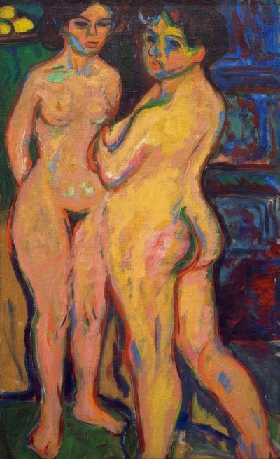 Stojąca naga dziewczyna przy piecu autorstwa Ernst Ludwig Kirchner