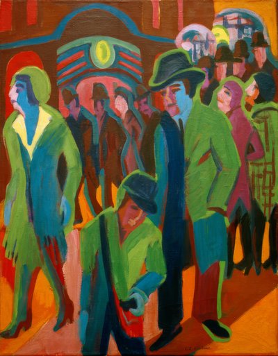 Ulica z przechodniami w nocnym oświetleniu autorstwa Ernst Ludwig Kirchner