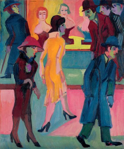 Scena uliczna przy salonie fryzjerskim; Scena uliczna przed zakładem fryzjerskim, 1926 autorstwa Ernst Ludwig Kirchner