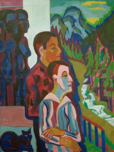 Przed wschodem słońca - nawet z Erną przed Wildbodenhaus autorstwa Ernst Ludwig Kirchner