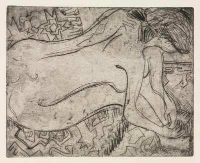 Wannsee koło Poczdamu z motorówką/Naga kobieta podczas pedikiuru autorstwa Ernst Ludwig Kirchner