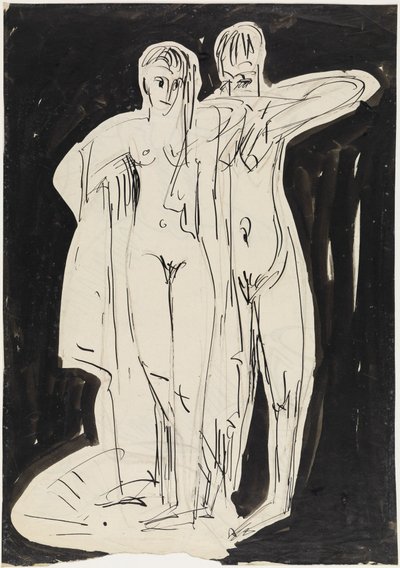 Dwa stojące akty wycierające się autorstwa Ernst Ludwig Kirchner