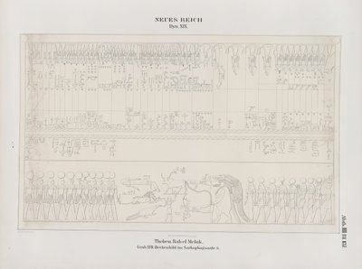 Rysunek malarstwa sufitowego w Sali Sarkofagu, XIX dynastia, Teby, Biban-el-Muluk, Nowe Państwo, ilustracja z "Pomniki Egiptu i Etiopii...", autorstwa Richarda Lepsiusa autorstwa Ernst Weidenbach