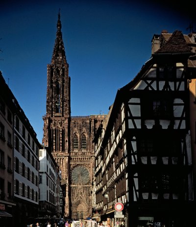 Sztuka gotycka: widok z jednego z portali na katedrę Notre Dame de Strasbourg, zbudowaną w XIII wieku przez Erwina von Steinbacha. (Dolny Ren) autorstwa Erwin von Steinbach