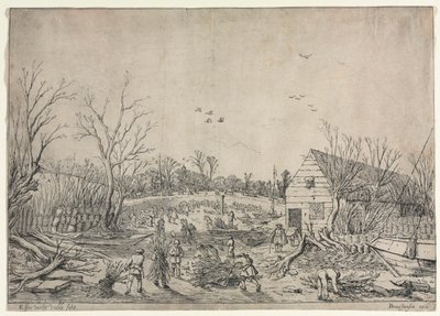 Wielka powódź z 10 stycznia 1624 r. (lub naprawa zerwanej grobli na rzece Lek przez Vianena, 1624) autorstwa Esaias van de Velde