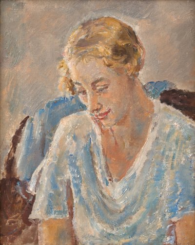 Portret kobiety w błękicie (olej na płótnie) autorstwa Ethel Walker