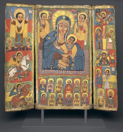 Tryptyk Ikona z centralnym obrazem Matki Boskiej z Dzieciątkiem, 1682-99 autorstwa Ethiopian School