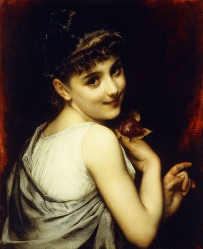 Młoda piękność trzymająca czerwoną różę, autorstwa Etienne Adolphe Piot