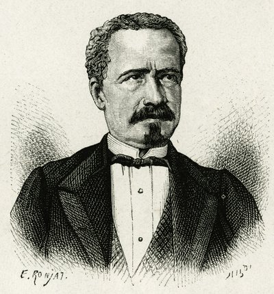 Portret prezydenta Ekwadoru z lat 1875-1876, Don Antonio Borrero. Grawer E.Ronjata, po zdjęciu, ilustrujący historię „The Equinoxiale America”” autorstwa Etienne Antoine Eugene Ronjat