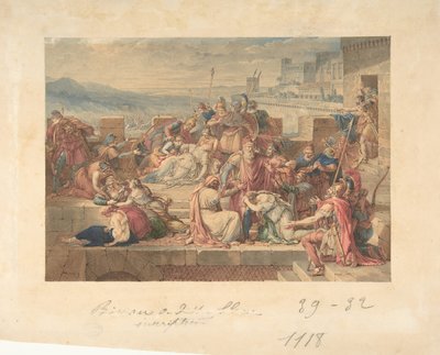 Priam i jego rodzina opłakująca śmierć Hectora, b.d. autorstwa Etienne Barthelemy Garnier
