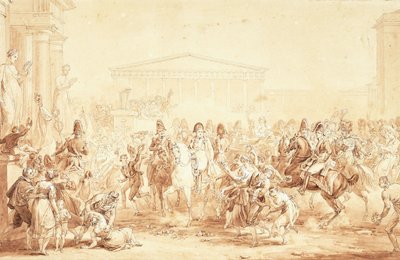 Przybycie cesarza Napoleona I z cesarzową Marie-Louise w Hotel de Ville, Paryż, autorstwa Etienne Barthelemy Garnier