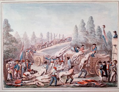 Transport zwłok podczas rewolucji (akwarela, ok. 1790) autorstwa Etienne Bericourt