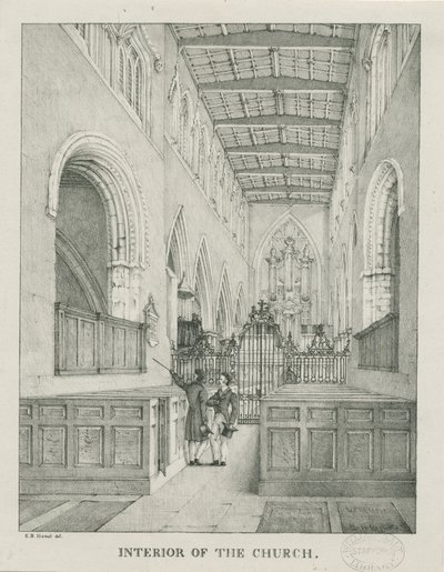 Wnętrze kościoła Tamworth: litografia, nd [1796-1865] autorstwa Etienne Bruno Hamel