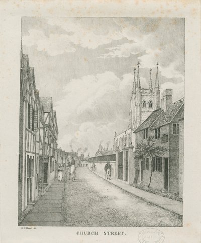 Tamworth - Church Street: litografia, nd [1796-1865] (druk) autorstwa Etienne Bruno Hamel