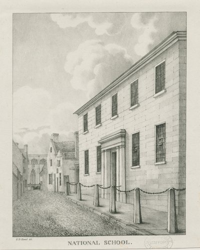 Tamworth - National School: litografia, nd [1796-1865] (druk) autorstwa Etienne Bruno Hamel