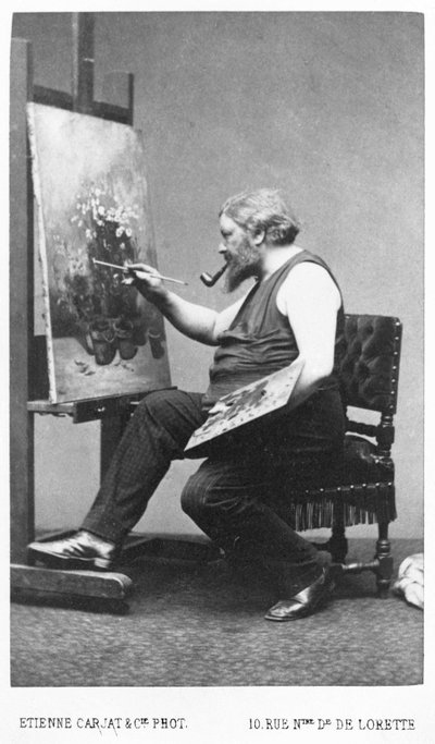 Gustave Courbet malujący przy sztalugach (zdjęcie) autorstwa Etienne Carjat
