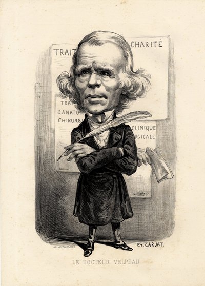 feuille volante - Ilustracja Etienne Carjat (1826-1906): Medycyna, medycyna, sante, Charite, anatomia, ekspozycja plakatów - chirurg, Velpeau Alfred (1795-1867) autorstwa Etienne Carjat